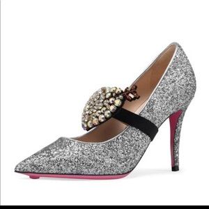Gucci Virginia Glitter Heart 95mm Pumps